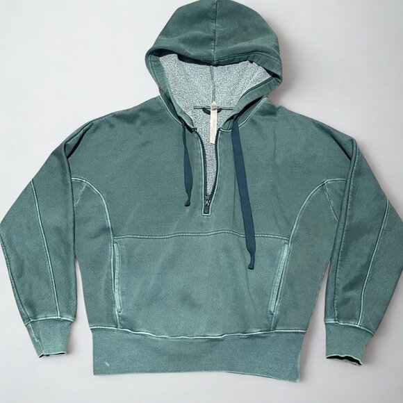 FP MOVEMENT Free People Heather Green Hooded Sweatshirt w/ Kangaroo Pockets Sz S - Picture 1 of 8
